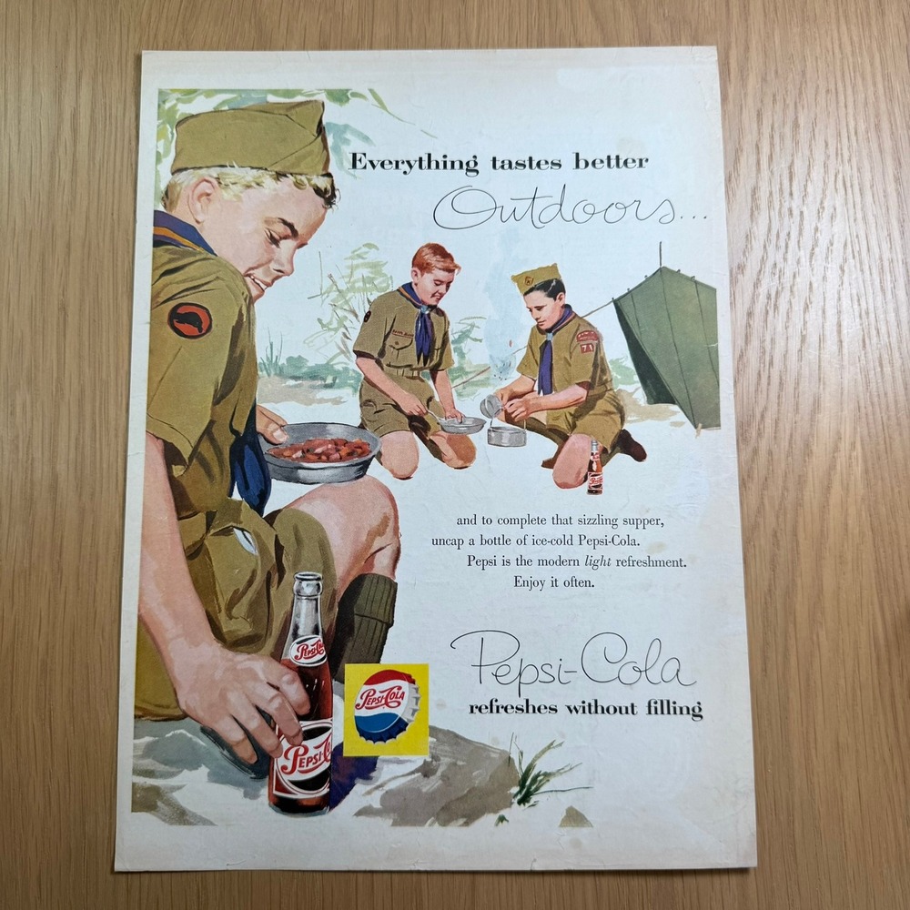 Vintage 1950s Pepsi Cola Advertisement Boy Scouts Outdoor Camping Retro Print Ad - Picture 1 of 4
